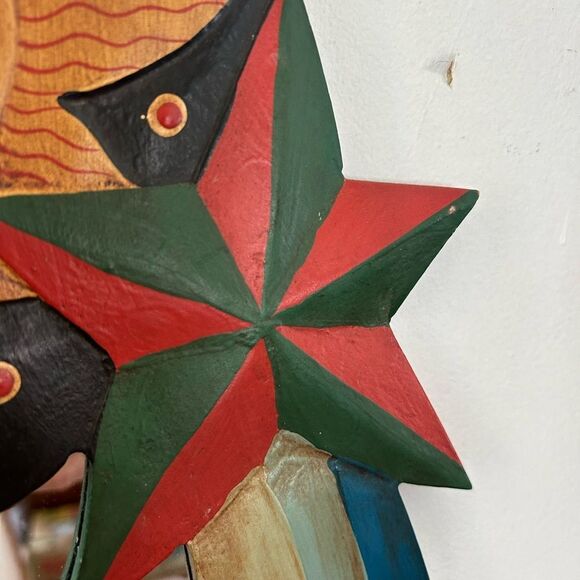 Vintage 23" Boho Celestial Wood Wall Mirror Moon Sun Stars Hand Painted Preowned - Picture 9 of 12